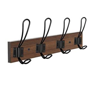 wall mounted coat rack, wood wall rustic coat rack hanger with 4 farmhouse hooks for wall entryway bedroom farmhouse hanging coat clothes hat purse bag towel