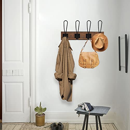 Wall Mounted Coat Rack, Wood Wall Rustic Coat Rack Hanger with 4 Farmhouse Hooks for Wall Entryway Bedroom Farmhouse Hanging Coat Clothes Hat Purse Bag Towel