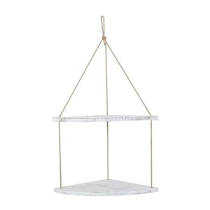 fenteer premium swing hanging rope corner shelves 1 holder w/hook decoration, white 2 tier