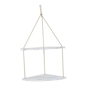 Fenteer Premium Swing Hanging Rope Corner Shelves 1 Holder W/Hook Decoration, White 2 Tier