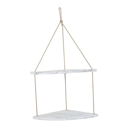 Fenteer Premium Swing Hanging Rope Corner Shelves 1 Holder W/Hook Decoration, White 2 Tier