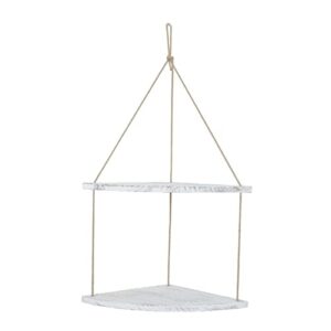 Fenteer Premium Swing Hanging Rope Corner Shelves 1 Holder W/Hook Decoration, White 2 Tier