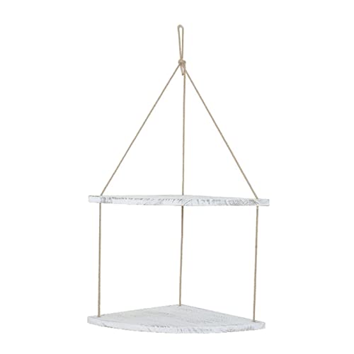 Fenteer Premium Swing Hanging Rope Corner Shelves 1 Holder W/Hook Decoration, White 2 Tier