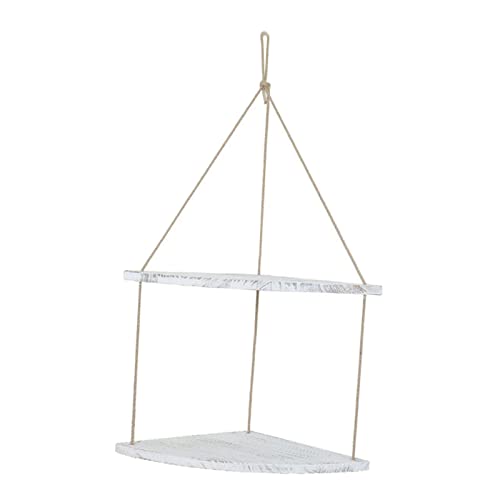 Fenteer Premium Swing Hanging Rope Corner Shelves 1 Holder W/Hook Decoration, White 2 Tier