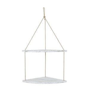 Fenteer Premium Swing Hanging Rope Corner Shelves 1 Holder W/Hook Decoration, White 2 Tier