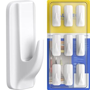 aloceo wall hooks 9 pack stick on hooks sticky hooks for hanging self adhesive hooks shower towel hooks for bathrooms plastic white hooks with 12 strips