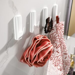 ALOCEO Sticky Hooks Coat Key Hooks White Plastic Wall Hooks for Hanging Hangers for Walls Adhesive Hooks Towel Hooks 5 Hooks and 6 Strips