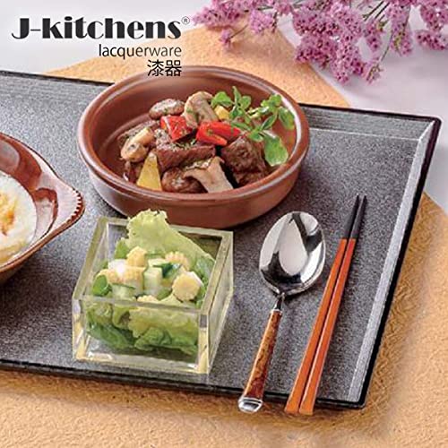 J-Kitchens Obon Tray, Clear Stream, Long Hand, Wood Grain, Silver, Nashi, Tenkuro, Non-Slip Obon Shaku 1, Made in Japan