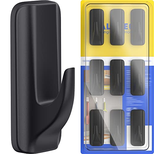 ALOCEO Towel Hooks 9 Pack for Bathroom with 12 Adhesive Strips Shower Waterproof Sticky Hooks Black Plastic Hooks for Keys Outdoor Kitchen Door