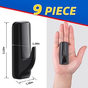 ALOCEO Towel Hooks 9 Pack for Bathroom with 12 Adhesive Strips Shower Waterproof Sticky Hooks Black Plastic Hooks for Keys Outdoor Kitchen Door