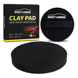 WEST HORSE 6" Car Detailing Clay Pad, Clay Bar Pad Disc for Auto Detailing, 1Pc Magic Clay Pad and 1Pc Hand Strap Applicator (6 Inch, Black)