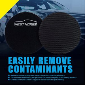 WEST HORSE 6" Car Detailing Clay Pad, Clay Bar Pad Disc for Auto Detailing, 1Pc Magic Clay Pad and 1Pc Hand Strap Applicator (6 Inch, Black)