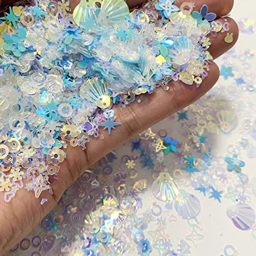 2000 Pieces Mermaid Seashell Party Glitter PVC Confetti for DIY Mold Art Nail Artwork Holiday Engagement Wedding Bridal Shower Birthday Valentines Party Decorations