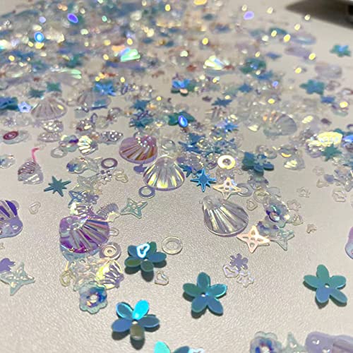 2000 Pieces Mermaid Seashell Party Glitter PVC Confetti for DIY Mold Art Nail Artwork Holiday Engagement Wedding Bridal Shower Birthday Valentines Party Decorations