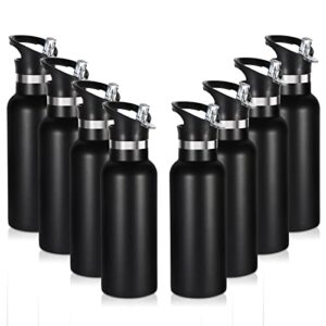 volhoply 17oz insulated water bottle bulk 8 pack,stainless steel kids water bottles with straw lid,double wall vacuum metal thermos water bottle,reusable sports school flask keep cold(black,8 set)