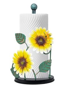 metal paper towel holder countertop, gardlister sunflower decorative kitchen paper towel stand holder for kitchen organization and storage, sunflower with bee decor paper towel roll accessories