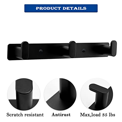 Potaosey 2-Pack Black Wall Coat Rack, Wall Mounted Coat Rack with 3 Hook,Modern Style Coat Rack Wall Mounted,Metal Coat Hooks Rail for Coat Hat Key Bathroom Bedroom Hotel Entryway