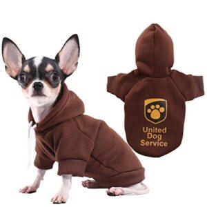 paiaite brown chihuahua dog hoodie winter small dog sweatshirt with leash hole warm pet clothes for puppy dog sweater coat clothing united dog service m