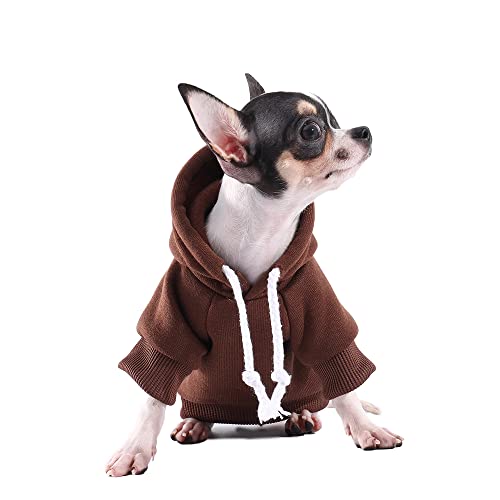 Paiaite Brown Chihuahua Dog Hoodie Winter Small Dog Sweatshirt with Leash Hole Warm Pet Clothes for Puppy Dog Sweater Coat Clothing United Dog Service M