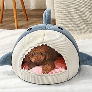 Shark Shape Cat Cave Bed with Thick Cushion, Kitten Cat Soft Warm House for Indoor Cats Anti-Slip Bottom, Cat Tent with Removable Washable Cushioned Pillow, Cat Hut Sleeping Bag Small Dog Bed - XL