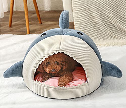 Shark Shape Cat Cave Bed with Thick Cushion, Kitten Cat Soft Warm House for Indoor Cats Anti-Slip Bottom, Cat Tent with Removable Washable Cushioned Pillow, Cat Hut Sleeping Bag Small Dog Bed - XL