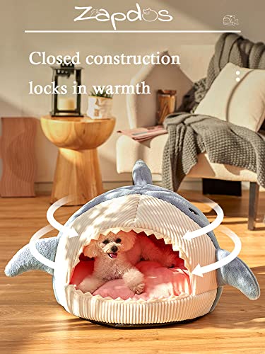 Shark Shape Cat Cave Bed with Thick Cushion, Kitten Cat Soft Warm House for Indoor Cats Anti-Slip Bottom, Cat Tent with Removable Washable Cushioned Pillow, Cat Hut Sleeping Bag Small Dog Bed - XL