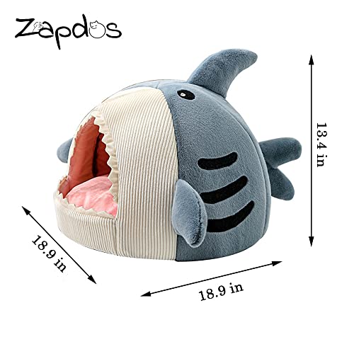 Shark Shape Cat Cave Bed with Thick Cushion, Kitten Cat Soft Warm House for Indoor Cats Anti-Slip Bottom, Cat Tent with Removable Washable Cushioned Pillow, Cat Hut Sleeping Bag Small Dog Bed - XL