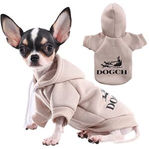 paiaite beige chihuahua dog hoodie winter small dog sweatshirt with leash hole warm pet clothes for puppy dog sweater coat clothing dogch m