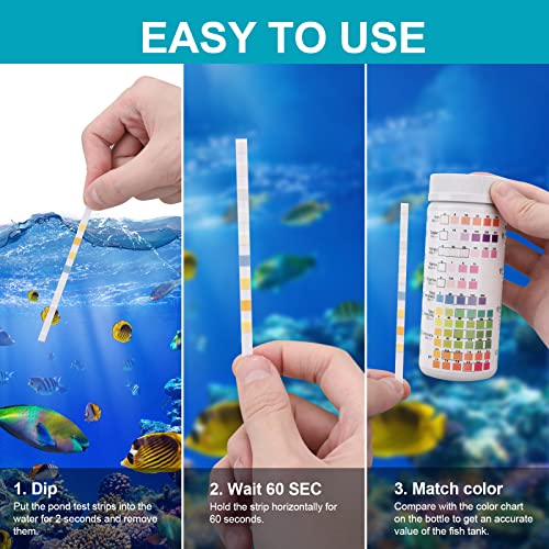 DAJIANG 9 in 1 Aquarium Test Strips,100 Strips Aquarium Testing Kit for Freshwater Saltwater, Pond Test Strips for Fish Tank Testing pH, Iron, Copper, Nitrite, Nitrate, Hardness, More