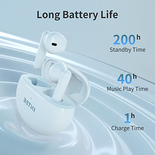 BETMI - True Wireless Earbuds - in-Ear Bluetooth5.3 Headphones - 40H Playtime, IPX5 Waterproof TWS with Dual Mic for Sport, Light-Weight Earphones for Android iOS/iPhone - White