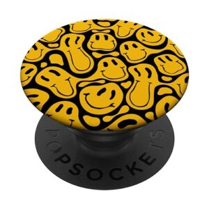 aesthetic trippy liquid black dripping yellow smile face popsockets standard popgrip