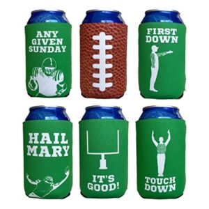 cooziekings tailgate/football themed coozies - neoprene insulated - 6 pack (standard beer/soda can), green