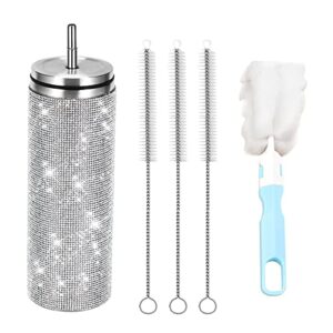 bling water bottle diamond bling cup,20oz stainless steel glitter cup rhinestone with lid and straw bling diamond thermoses for women girls (white)