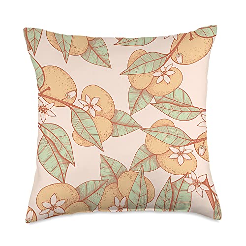 Clementine Fruit Vintage Garden Decor Co. Vintage Orange Clementine Plant Botanical Pattern Throw Pillow, 18x18, Multicolor