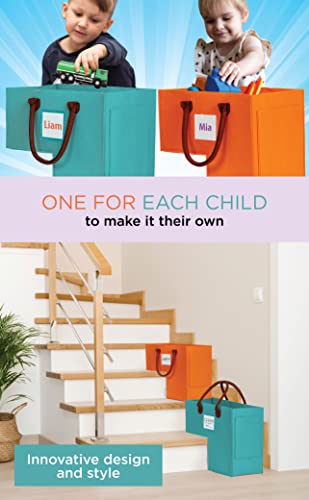 Staircase Basket with Handles for Carpeted and Wooden Stairs, L-Shaped Collapsible Stair Storage Baskets for Organizing Toys, School Work, Shoes and More, 4mm Felt Basket for Stairs in Home or Office