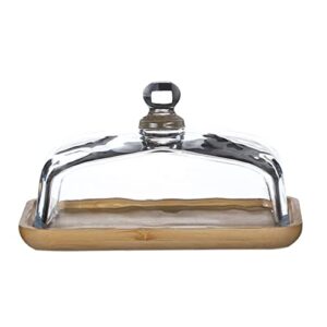 bamboo butter dish with glass lid- 18x12x10cm clear butter tray for refrigerator& counter for butter, block of cream cheese& serving dish ( bamboo tray )