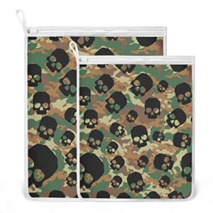 susiyo 2 pack mesh laundry bag, camouflage skull washing machine wash bags for travel, delicates blouse, underwear, bra, sweater, baby clothes (1small+1medium)