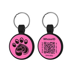 whoseid qr code dog tag, pet id tag, dog id tag, waterproof lightweight silent pet id tag, modifiable free pet online profile, multiple contact information, scan qr code send pet location (paw, rose)