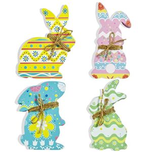 easter table decorations, farmhouse easter bunny decor 4 pieces, easter centerpieces for tables, wooden bunny decor, happy easter decorations for home, party, indoor, table top