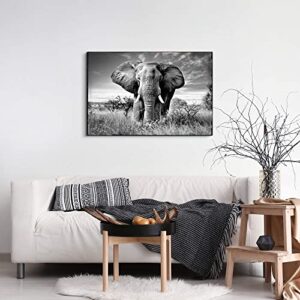 SunFlax Elephant Wall Art Canvas Artwork: African Wild Animals Picture Jungle Landscape Large Painting Black and White Wildlife Portrait Print for Modern Living Room Bedroom Bathroom Ready to Hang