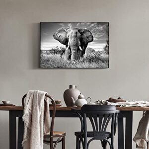 SunFlax Elephant Wall Art Canvas Artwork: African Wild Animals Picture Jungle Landscape Large Painting Black and White Wildlife Portrait Print for Modern Living Room Bedroom Bathroom Ready to Hang