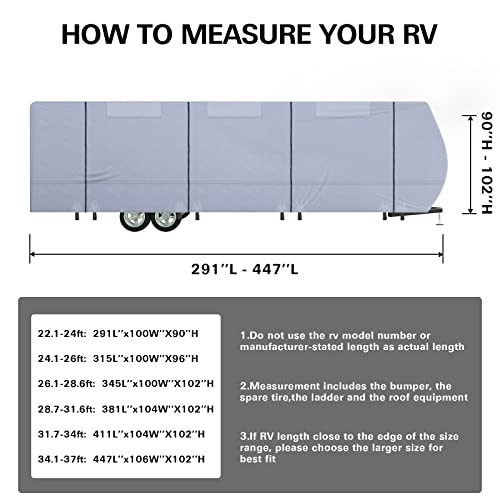 Weize Travel Trailer RV Cover - 5 Layers 300D Oxford Camper Cover，Suitable for 24'1''-26' Motorhomes, with Tire Cover，Waterproof Protection and Anti-UV