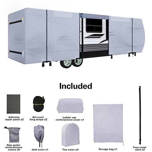 Weize Travel Trailer RV Cover - 5 Layers 300D Oxford Camper Cover，Suitable for 24'1''-26' Motorhomes, with Tire Cover，Waterproof Protection and Anti-UV