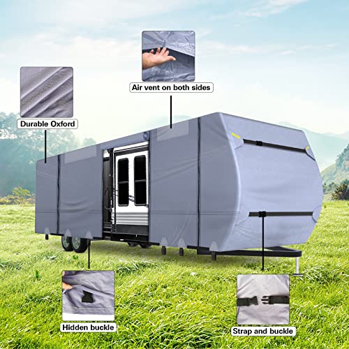 Weize Travel Trailer RV Cover - 5 Layers 300D Oxford Camper Cover，Suitable for 24'1''-26' Motorhomes, with Tire Cover，Waterproof Protection and Anti-UV