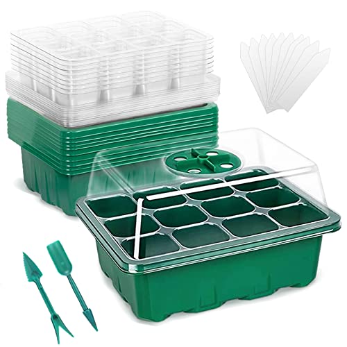 IWNTWY 10 Packs Seed Starter Tray, Seed Starter Kit with Humidity Dome and Base, Plant Starting Kit Mini Greenhouse Germination Kit for Indoors Seeds Sprout Growing Starting, 12 Cells Per Tray