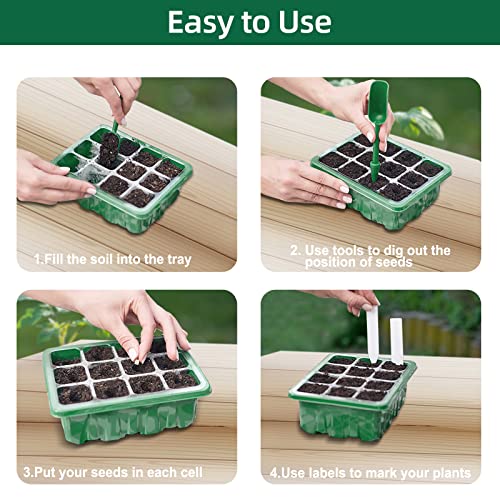 IWNTWY 10 Packs Seed Starter Tray, Seed Starter Kit with Humidity Dome and Base, Plant Starting Kit Mini Greenhouse Germination Kit for Indoors Seeds Sprout Growing Starting, 12 Cells Per Tray