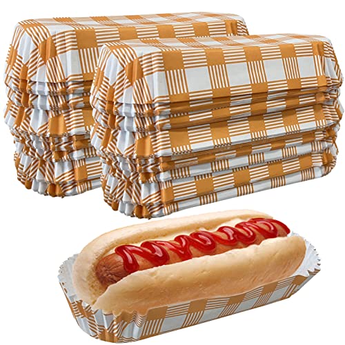 200Pcs Home Paper Hot Dog Trays- 6.49” Rectangular Fluted Hot Dog Tray - Disposable Hot Dog Wrappers - Rectangular Food Trays for to-Go Orders, Takeout, Concessions Stands, Festivals (Orange)