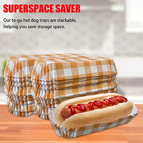 200Pcs Home Paper Hot Dog Trays- 6.49” Rectangular Fluted Hot Dog Tray - Disposable Hot Dog Wrappers - Rectangular Food Trays for to-Go Orders, Takeout, Concessions Stands, Festivals (Orange)