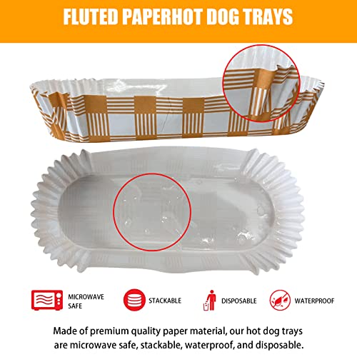 200Pcs Home Paper Hot Dog Trays- 6.49” Rectangular Fluted Hot Dog Tray - Disposable Hot Dog Wrappers - Rectangular Food Trays for to-Go Orders, Takeout, Concessions Stands, Festivals (Orange)