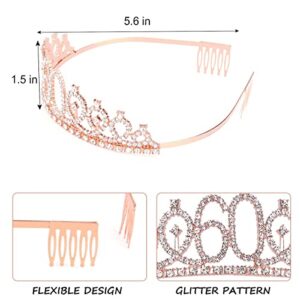 THSZHJT 60th Birthday Decorations Women Rose Gold, 60th Birthday Tiara Sash Candle Gifts for 60 Years Old Party Decoration and Supplies with Gift Box…